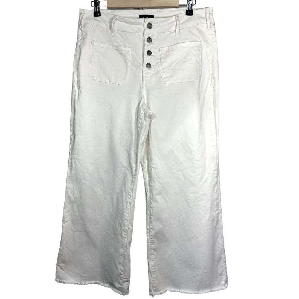 NYDJ Women's Denim Wide Leg Fringe Ankle Jeans White Size 33